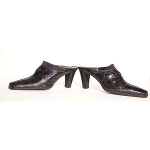 Vintage Sesto Meucci Black Croc Embossed Leather Mule Heels Size 8S Made in Ital